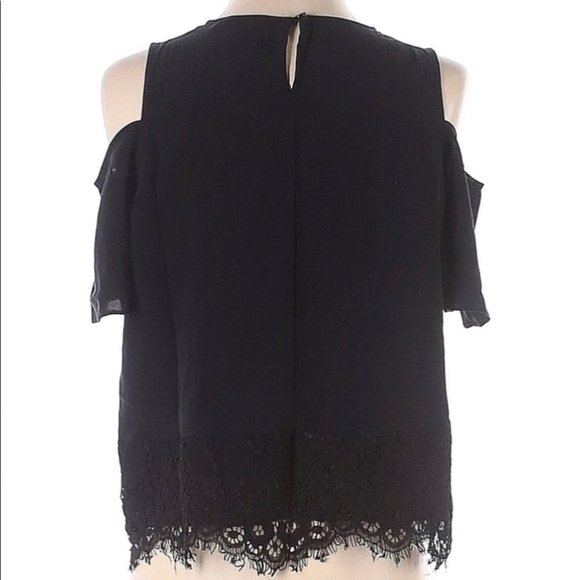 Madewell 100% silk cold shoulder top with lace trim - Picture 3 of 8